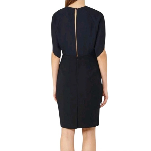 REISS Lyon Knee Length Laser Cut Open Back Navy Blue Sheath Dress Sz 6 Office - Picture 9 of 14